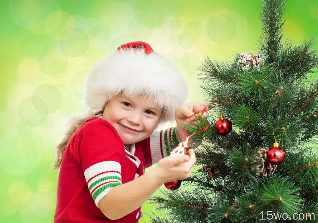节日 圣诞节 Santa Hat Little Girl Christmas Ornaments 高清壁纸