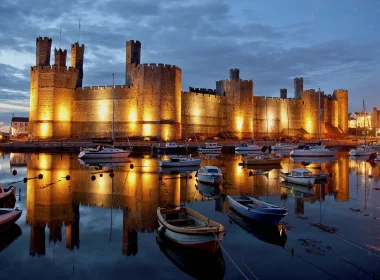 人造 Caernarfon Castle 城堡 英国 夜晚 高清壁纸 3840x2160