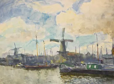 艺术 绘画 船 风车 高清壁纸 1920x1382