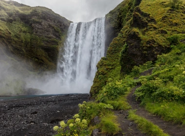 自然 Skógafoss Waterfall 瀑布 地球 高清壁纸 7680x4320
