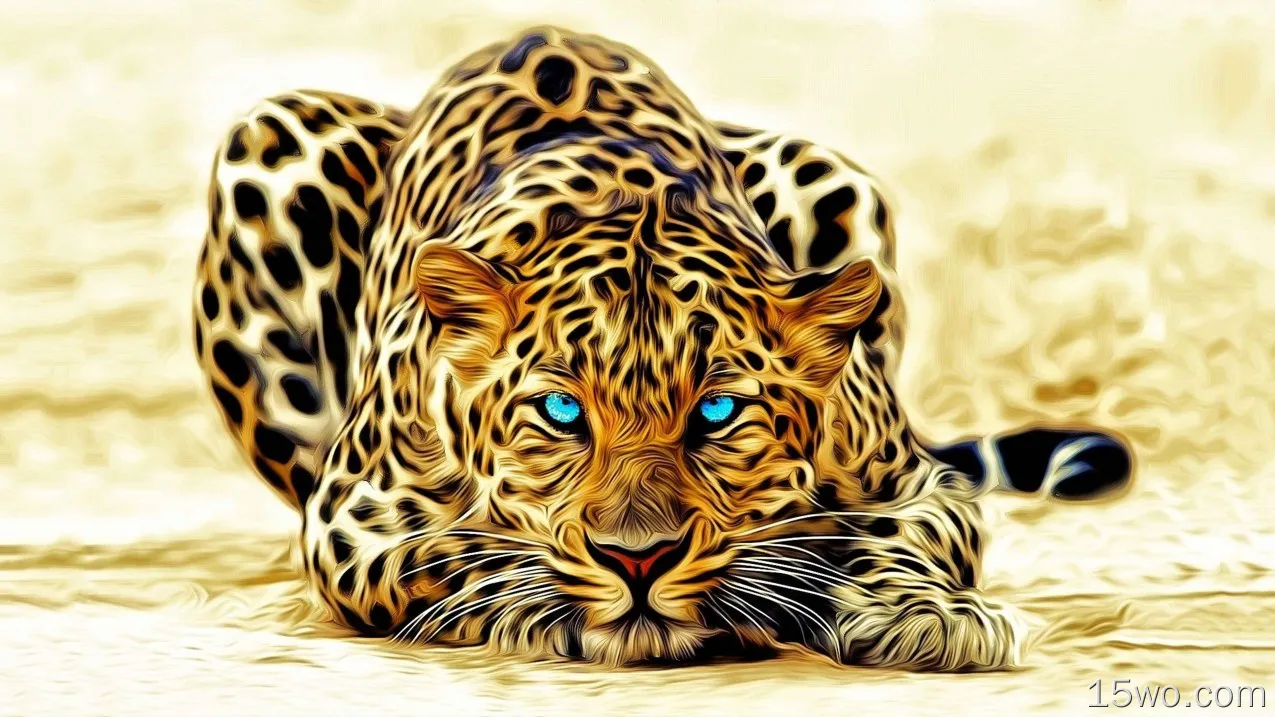 动物 豹 猫 油画 高清壁纸