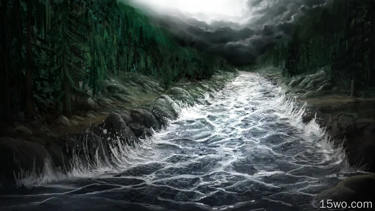 艺术 River 河流 黑暗 绘画 高清壁纸