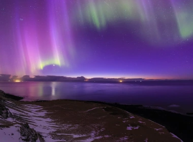冰岛，北极光，大海，海岸，夜晚 1920x1080