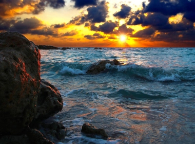 自然 海洋 地球 Sea 海浪 岩石 日落 Horizon 高清壁纸 3840x2160