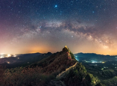 人造 中国长城 纪念建筑 风景 大自然 夜晚 Panorama 天空 星空 Starry Sky 高清壁纸 3840x2160