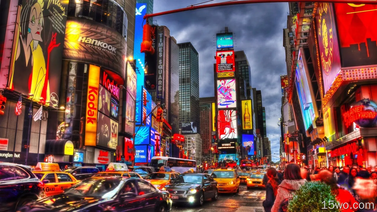 人造 Times Square 纽约 色彩 Colorful 夜晚 建筑 城市 摩天大楼 高清壁纸